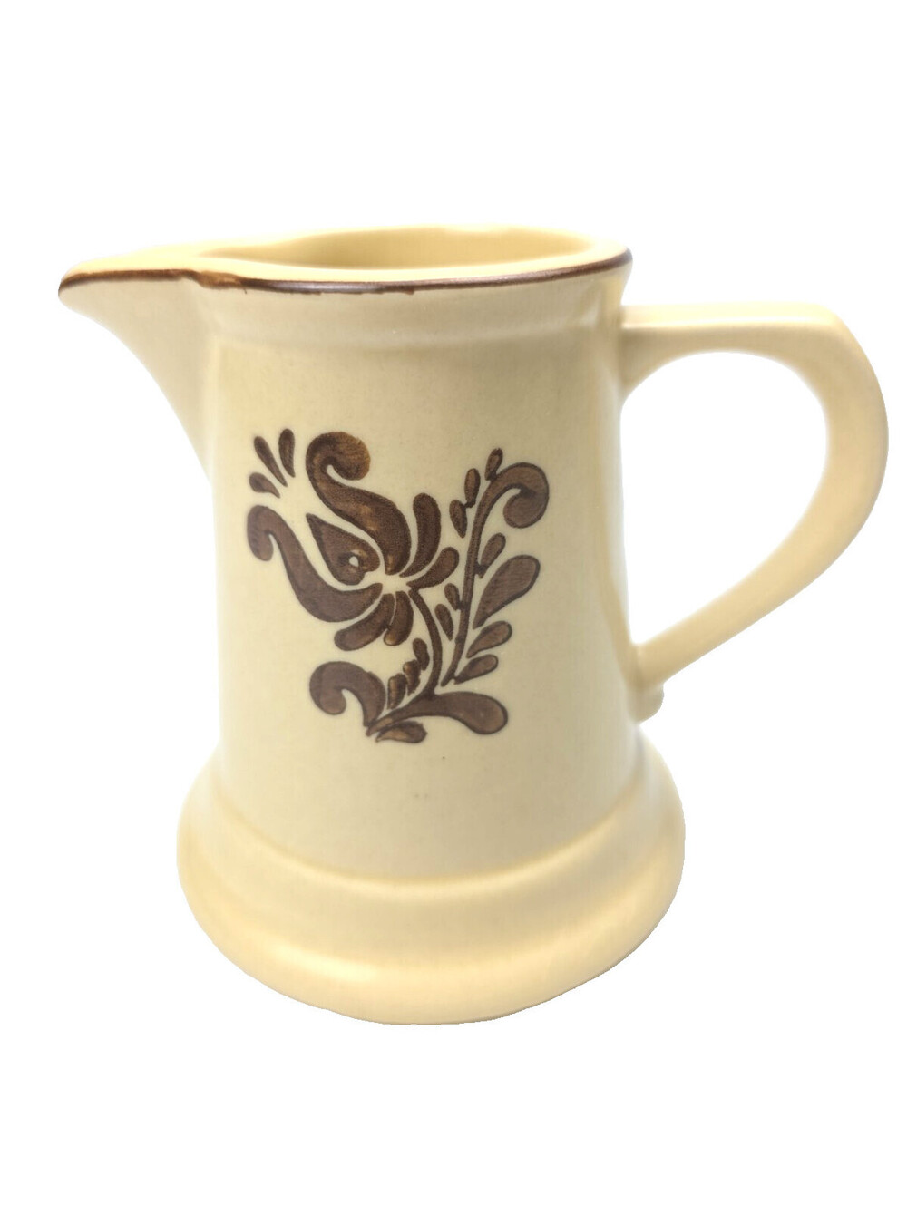 Pfaltzgraff Village Stoneware Creamer Gravy Syrup Brown Design On Cream 4 1/4” H